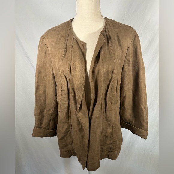 Coldwater Creek Brown Tan Open Front Jacket Blazer LINEN Rayon Women Plus 18 - Picture 1 of 6